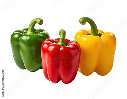 Peppers Green, red, yellow.  Vibrant, isolated