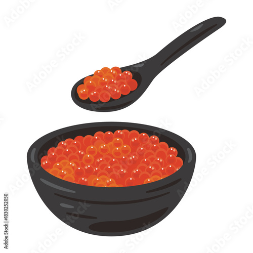 小鉢に盛られたイクラのイラスト／ Illustration of Salmon Roe Served in a Small Bowl
