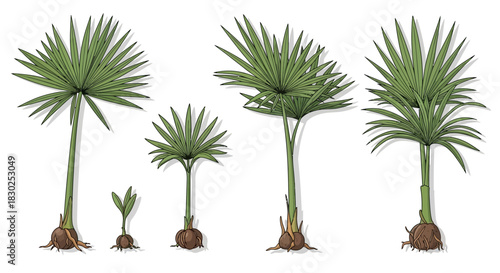 Palm Tree Growth Stages Depicted in Detailed Illustration.