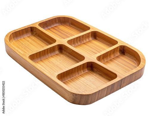 Wood tray w/ six sections for snacks or organizing