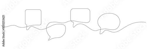 Continuous Line Drawing of Speech Bubbles for Communication and Conversation Depicting Dialogue and Discussion in a Minimalist and Modern Style