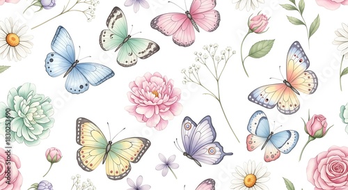 Butterfly and Floral Seamless Pattern Background 