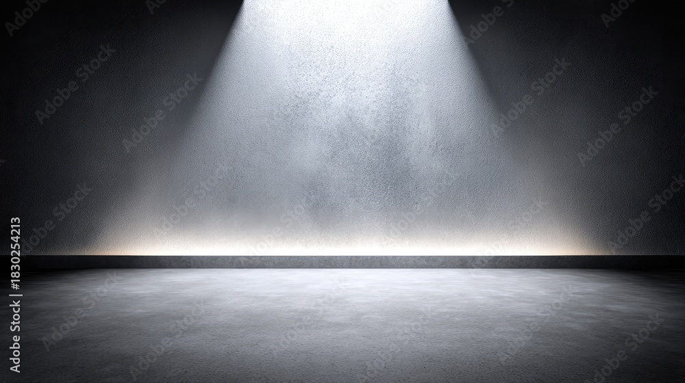 Obraz premium Empty Studio Space with Dramatic Lighting and Textured Walls Perfect for Showcase or Display of Products, Performances, and Creative Installations