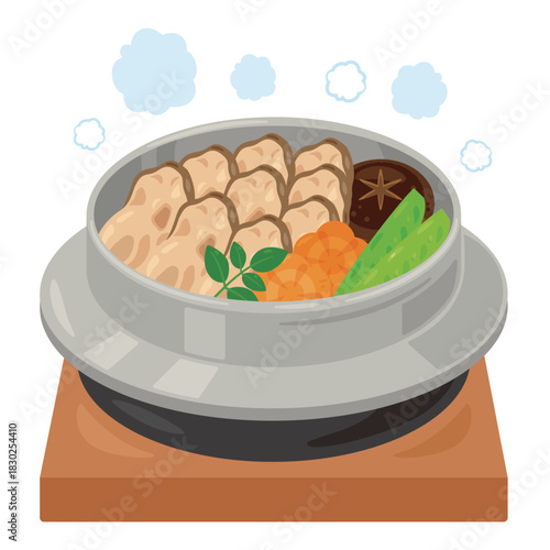 牡蠣釜飯のイラスト／Illustration of Oyster Kamameshi (Rice Cooked in a Pot with Oysters
