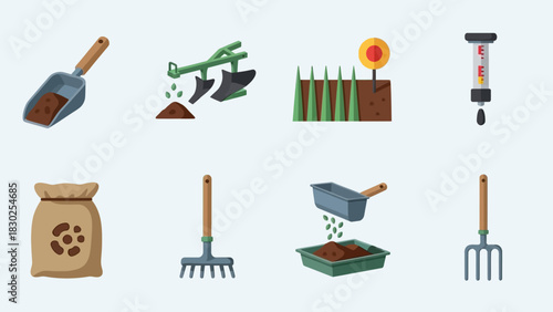 Gardening and Farming Tools Icon Set Vector Illustration.