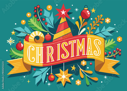 Celebrate Christmas with this festive banner and ornaments bringing holiday cheer to your designs this season, perfect for greetings and invitations