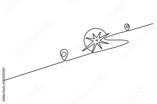 Continuous single line drawing of traveler compass. Old navigate and adventure symbol in simple linear style. Business strategy and adventure concept in editable vector art  illustration.