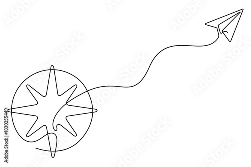 Continuous single line drawing of traveler compass. Old navigate and adventure symbol in simple linear style. Business strategy and adventure concept in editable vector art  illustration.