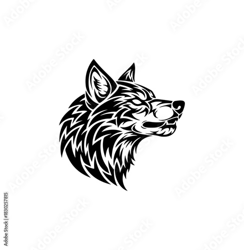 Powerful wolf head tribal tattoo design for logos, apparel and bold branding initiatives