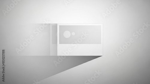 A white framed picture casting a shadow on a white wall creating a minimalist composition style