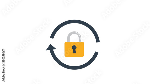 A golden padlock icon with a keyhole, encircled by a dark grey refresh or update arrow, symbolizing security updates and data protection.