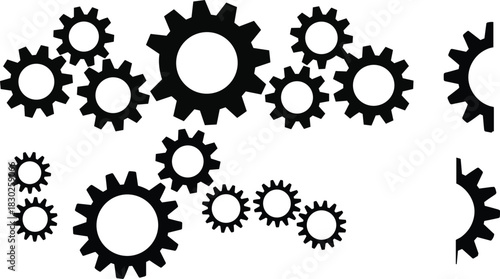 Vector Set of Flat Settings and Data Icons Featuring Gear, Cloud, Lock, and Control Symbols for UI Design.