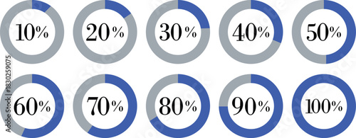Infographic Circle with Percentage Icon set. Round diagrams icons for infographics from 0 to 100 percent collection.Design for dashboards, UI, reports, and analytics visuals. Vector illustration.
