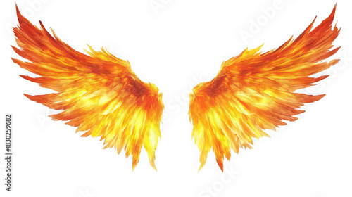 Isolated fire colored wings with vibrant orange and yellow hues on a black background image view