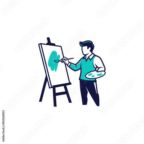 Creative artist painting on easel with brush and palette artistic expression hobby vector illustration