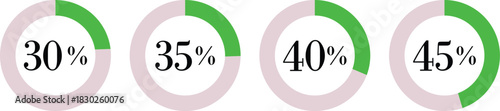 Infographic Circle with Percentage Icon set. Round diagrams icons for infographics from 0 to 100 percent collection.Design for dashboards, UI, reports, and analytics visuals. Vector illustration.