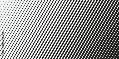 Repeated fine diagonal lines background. Pinstripe wallpaper. Black and white tilted slanted strip backdrop. eps10