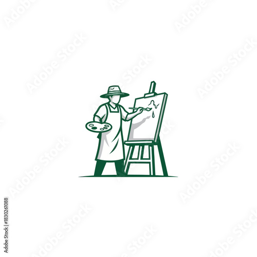 Artist painting on easel with palette and brush creative art hobby illustration