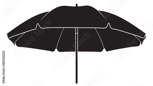 Classic black silhouette of sun umbrella, perfect for summer vacation designs, beach themes, or simple icons, evokes feelings of relaxation, escape, and carefree days under the sun