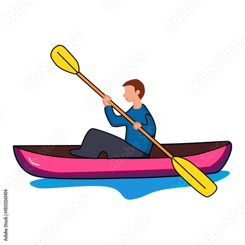 Illustration of Man Kayaking pink on Water