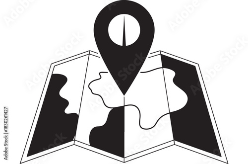 Navigate your journey with this captivating black and white map icon, perfect for travel adventures and location-based services, guiding you to your destination with ease