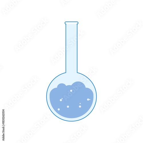 Round Laboratory Flask with Blue Chemical Bubbles Illustration