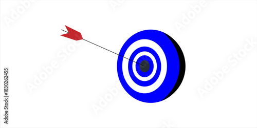 Hand drawn cute illustration of arrow hit center of target. Flat vector hit the bull's eye in doodle. Successful strategy icon. Goal achievement. Find problem solution. Unsuccessful attempts. Isolated