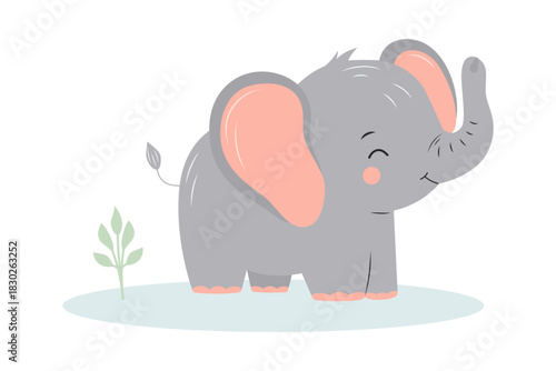 Cute baby elephant. Adorable cartoon zoo character. Cartoon flat vector illustration