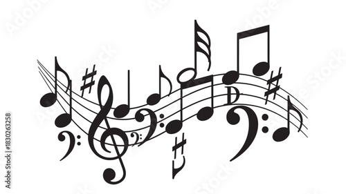 Elegant musical notes dancing on a staff create a beautiful symphony, perfect for backgrounds, invitations, and designs with a classical touch or a modern twist to inspire creativity