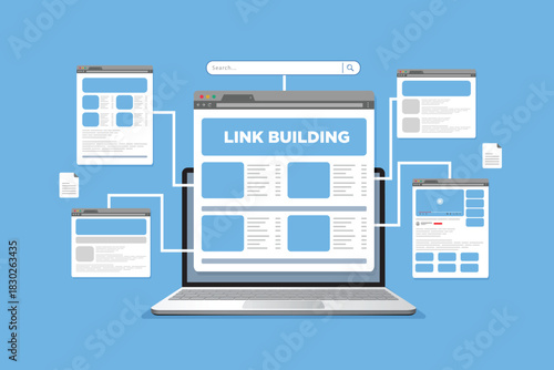 link website building, SEO marketing, and digital marketing vector Illustration
