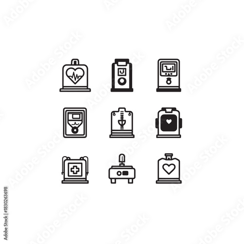 Defibrillator line art saving lives with rapid energy