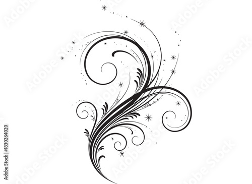 Elegant swirl design with glittering stars for invitations, cards, and sophisticated holiday themes, adding festive sparkle to your project with a touch of modern artistry