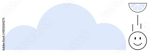 Cloud concept. Abstract cloud design with falling lemon slice and smiling face. Cloud evokes creativity and imagination. Suitable for weather , fun branding, positivity campaigns, digital designs