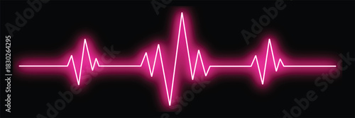 Pink Neon Heartbeat Line - Glowing EKG ECG Pulse Waveform Vector