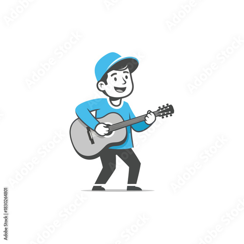 Young boy playing acoustic guitar music cartoon character