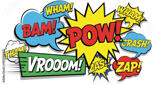 Dynamic and Energetic Comic Book Sound Effects Composition for Graphic Designs