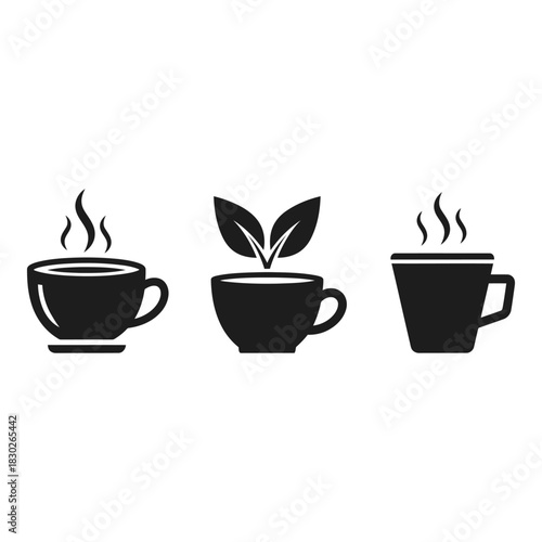 Three Cup Icons Representing Tea Coffee and Herbal Drink Options on a Plain White Background Creating a Simple and Clean Image