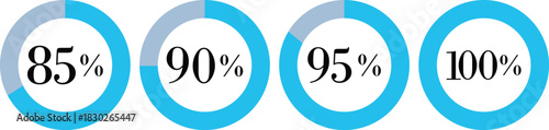 Infographic Circle with Percentage Icon set. Round diagrams icons for infographics from 0 to 100 percent collection.Design for dashboards, UI, reports, and analytics visuals. Vector illustration.