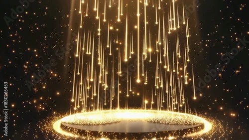 Golden Glitter Particles Falling with Luxury Spotlight Background Loop