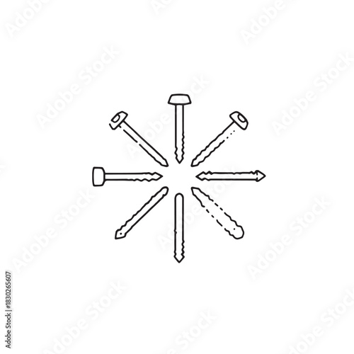 Nail and screw line art simple design