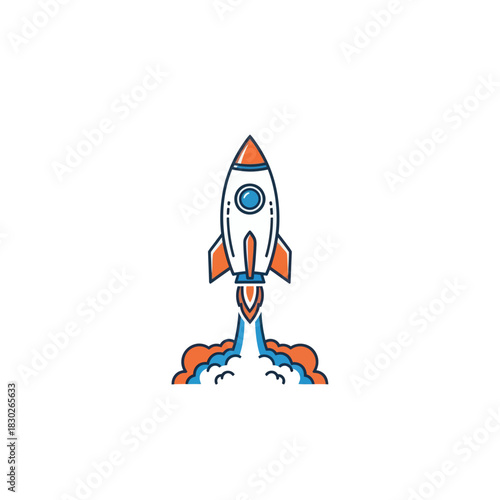 Rocket launch startup innovation technology development space travel vector icon illustration