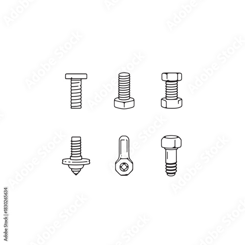 Nail and screw line art simple design