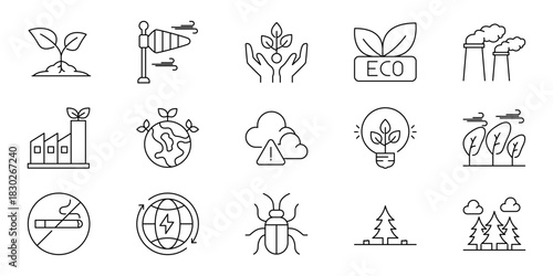 Set of eco-friendly and environmental protection icons, representing nature and sustainability concepts