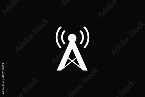 Letter A Signal Telecommunication Tower Logo Design on Black Background