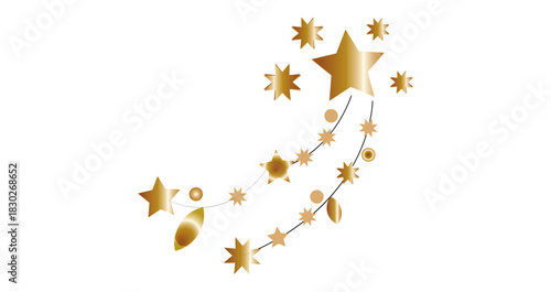 Golden Christmas Star Ornaments with Titan Baubles and Anise Accents on Festive Ribbon – Holiday Decoration Close-U