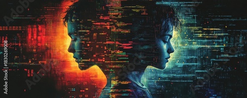 Code-driven cybersecurity systems with hacker silhouettes and programming languages. Information technology, ransomware, and cloud computing solutions for innovation in tech, Generative AI