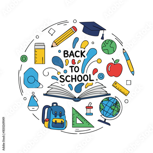 Back To School Education Object Set With Book And Stationery