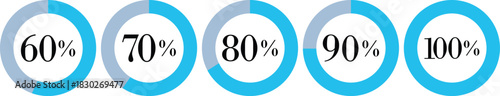 Infographic Circle with Percentage Icon set. Round diagrams icons for infographics from 0 to 100 percent collection.Design for dashboards, UI, reports, and analytics visuals. Vector illustration.