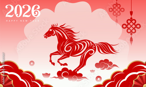 Chinese style paper cutting festive atmosphere Spring Festival banner of the Year of the Horse