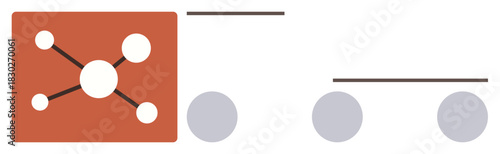 Abstract network diagram with interconnected nodes on red background and simple shapes. Ideal for communication, teamwork, data sharing, organization, structure, analysis, and technology in a simple